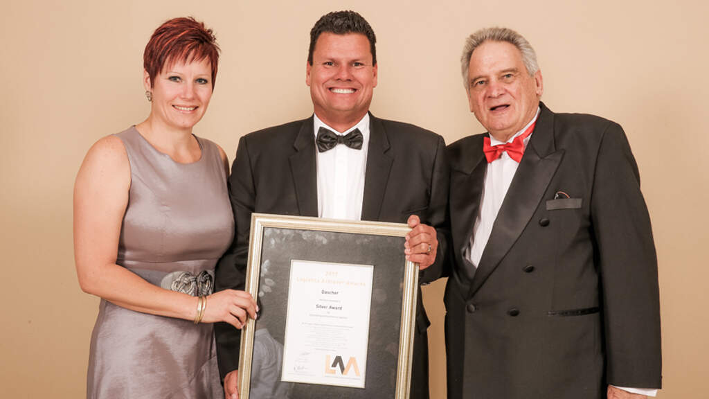 Samantha DuToit, Communications, PR & Marketing Manager, Detlev Duve, Managing Director DACHSER South Africa and Charles Dey, Chairman of Logistics Achiever Awards (left to right)